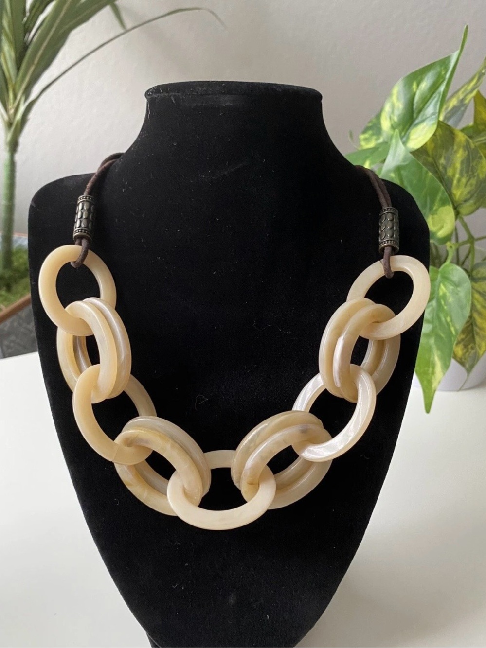 Beige Resin Link Statement Necklace - Women Jewelry